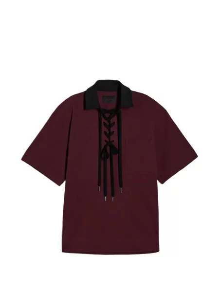 Tricou polo Simone Rocha cu șireturi din dantelă roșu