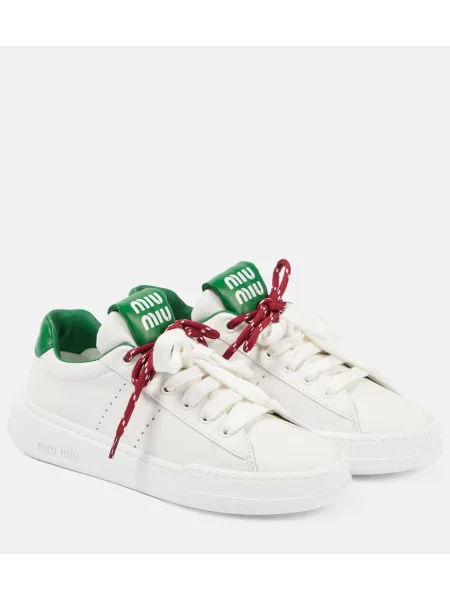 Skórzane trampki Miu Miu sznurowany skórzany biały | Shopsy