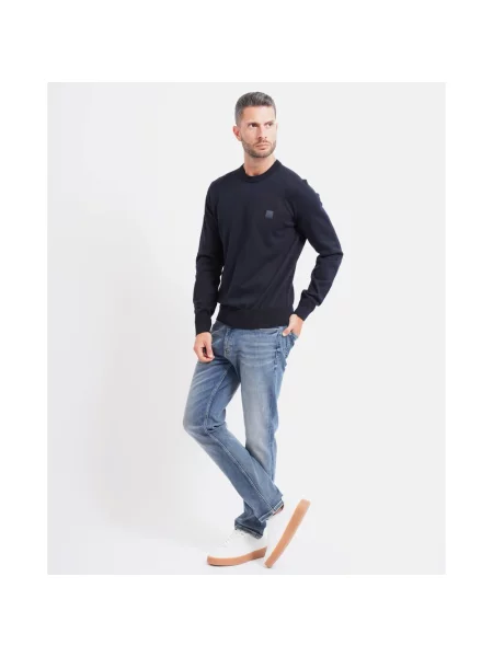 Sweter Boss z kaszmiru z logo niebieski