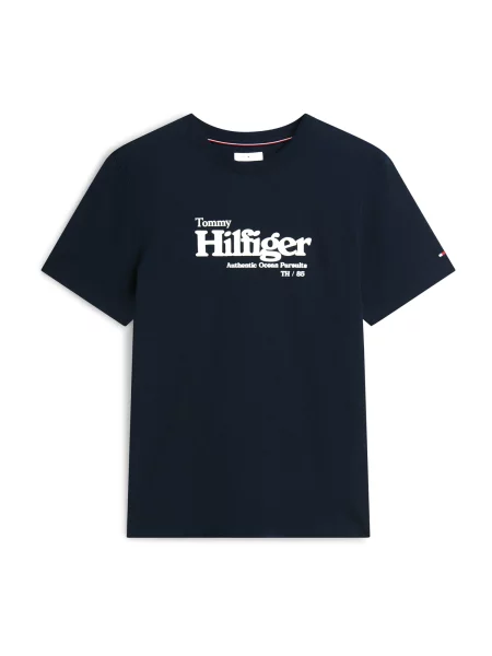 TOMMY HILFIGER Tricou NAUTICAL bleumarin alb