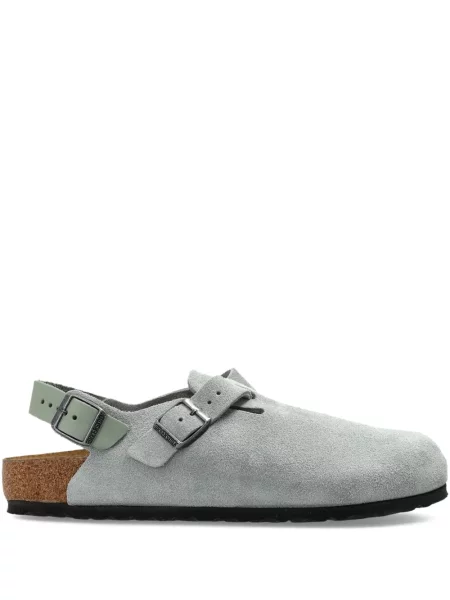 Saboți Birkenstock din piele de căprioară gri