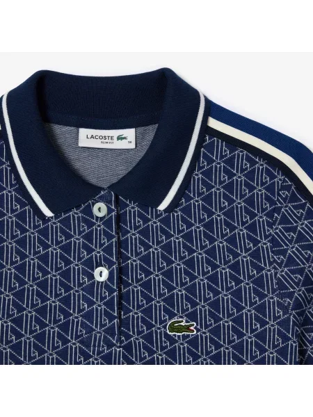 Lacoste Koszulka Polo Slim Fit Z Monogramem I Żakardem niebieska