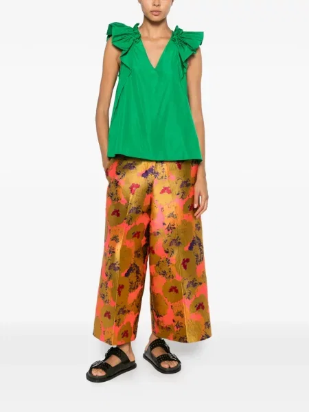 Bluza Psophia s V-izrezom s volanima zelena