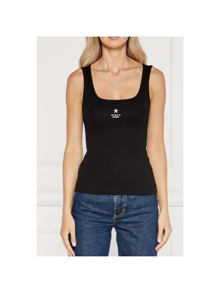 GUESS JEANS Top albastru noapte / alb negru