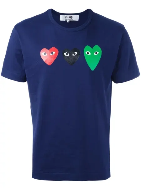 Tricou Comme Des Garcons Play cu imagine cu motiv cu inimi albastru
