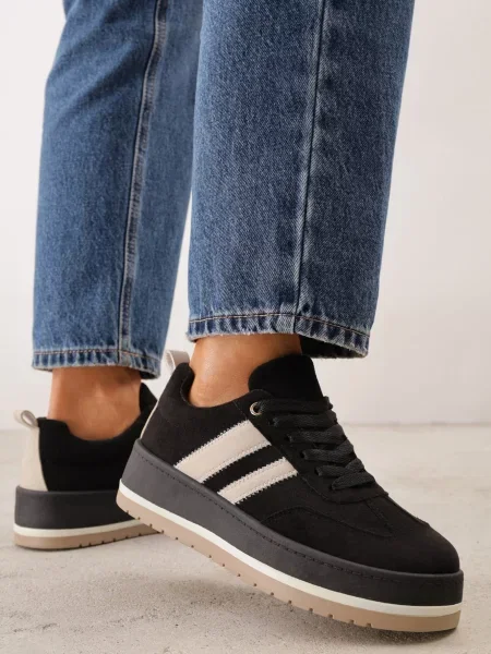 Pantofi sport tip teniși cult cu textură de piele întoarsă pe platformă Numissa negri