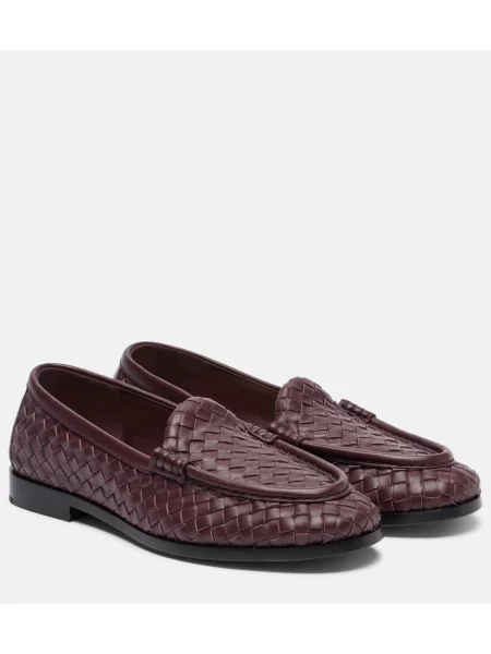 Pantofi loafer Bottega Veneta din piele bordo