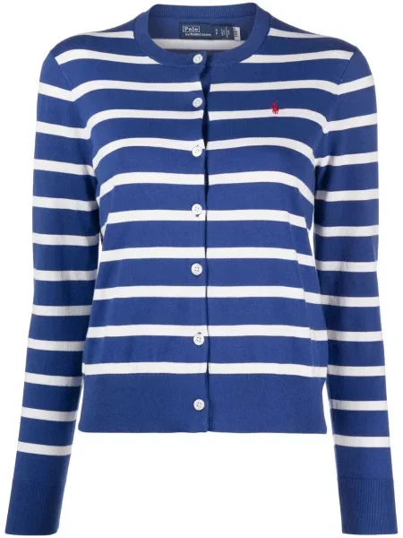 Pletena majica Polo Ralph Lauren s vezom s V-izrezom smeđa