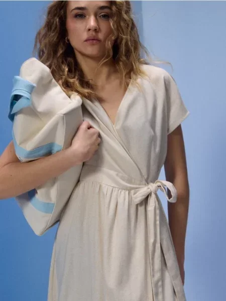 Сукня максі на запах з віскозою та домішкою льону нюдовий