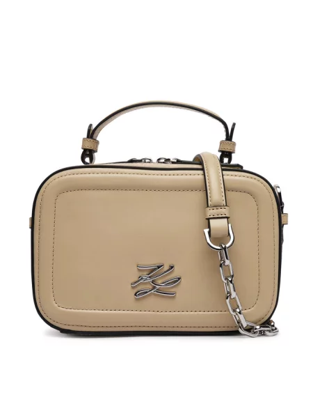 Karl Lagerfeld Torebka crossbody skórzana K/AUTOGRAPH beżowa