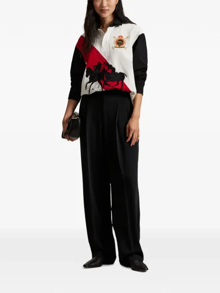 Tricou polo Polo Ralph Lauren cu dungi cu două rânduri de nasturi cu aplicații negru