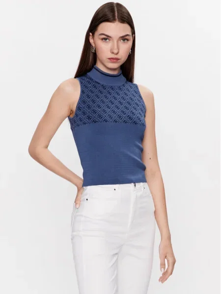 Топ Guess LISE дамски синьо с ниско поло тъмносиньо