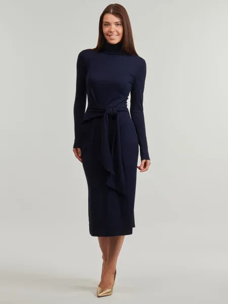 Dlhé oblekové maxi šaty Lauren Ralph Lauren s dlhými rukávmi modrá