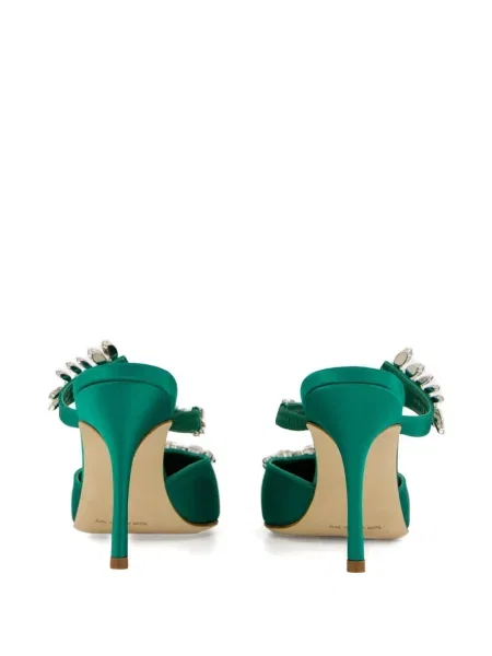 Papuci tip mules Manolo Blahnik din satin de cristal verde