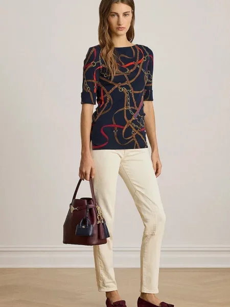 Tričko s dlouhým rukávem Lauren Ralph Lauren tmavomodrá