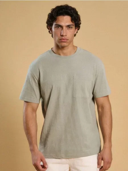 Sinsay Tričko s příměsí lnu zelená