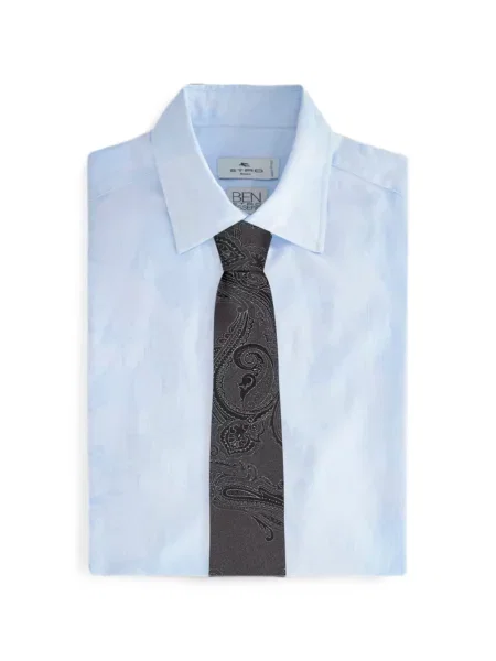 Cravată Etro cu model paisley din jacard gri