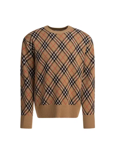 Sweter Burberry wełniany w kratę beżowy