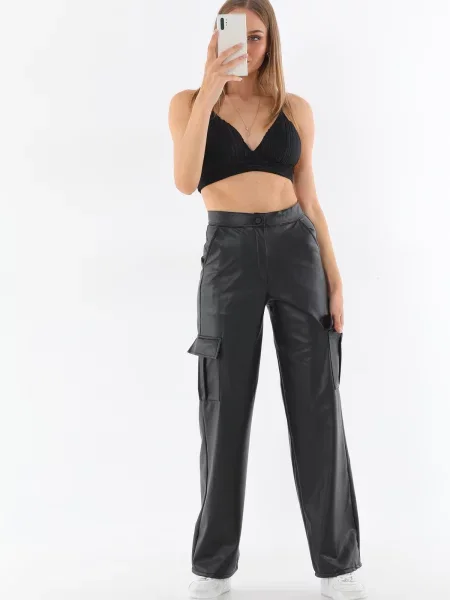 Pantaloni cargo Bi̇keli̇fe din piele negru