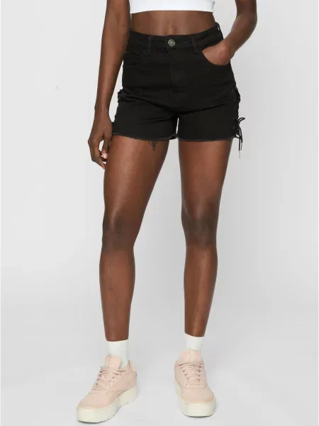 Pantaloni scurți din denim Urban Classics cu talie înaltă negru