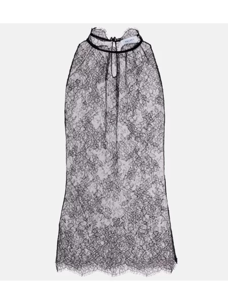 Top Mcqueen cu model floral din dantelă negru