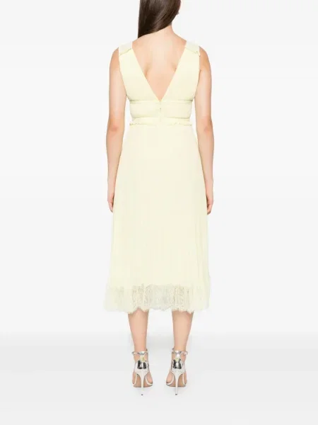 Rochie midi Self-portrait cu volane până la genunchi de costum galben