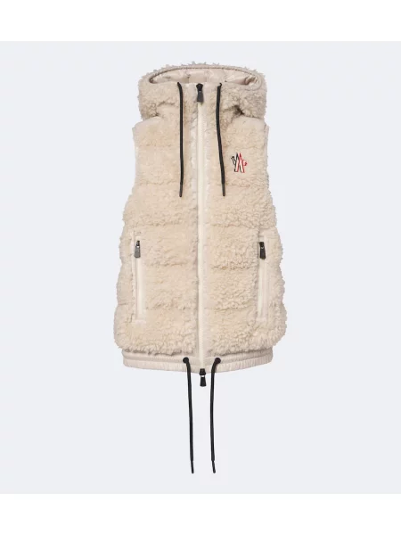 Vestă din puf Moncler Grenoble cu glugă bej
