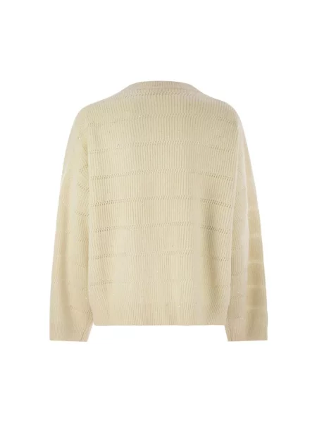 Dzianinowy sweter Brunello Cucinelli z cekinami w paski beżowy