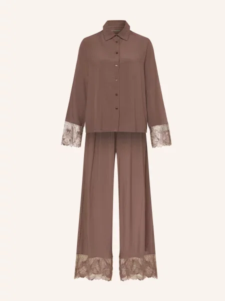 Schiesser Pyžamo Modern Lace tmavě hnědá