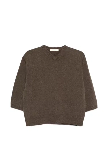 Pulover 6397 cu decolteu în V scurt maro