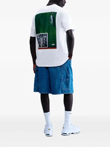 Tricou Nike cu șireturi din dantelă cu decolteu rotund alb