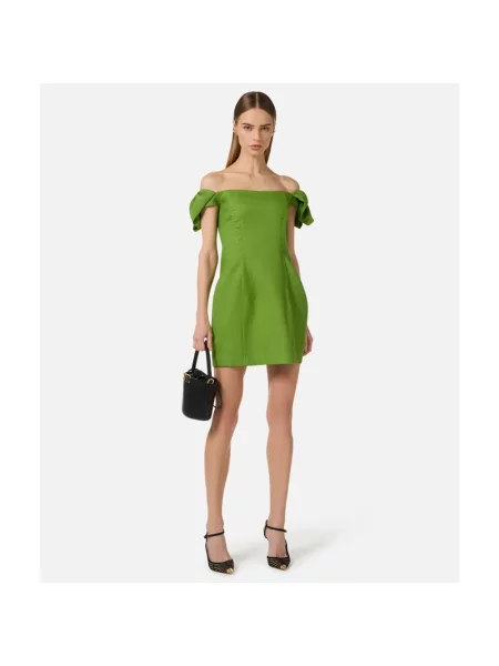 Lniana sukienka mini Elisabetta Franchi zielona