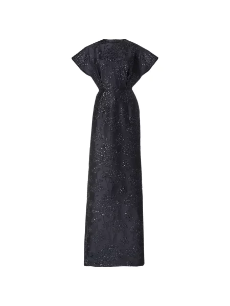 Rochie Carolina Herrera cu model floral din jacard albastru