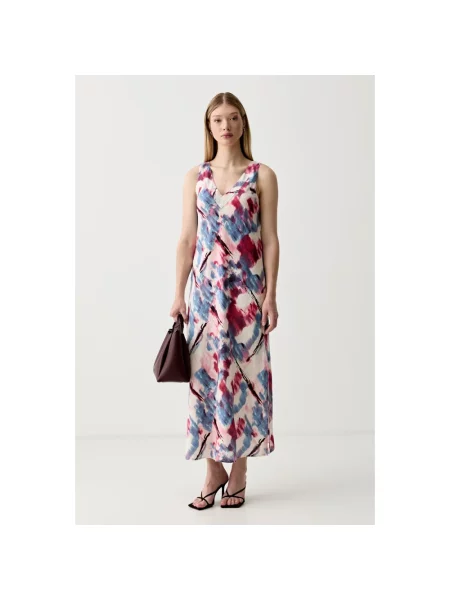 Lniana sukienka maxi Dkny z dekoltem w serek