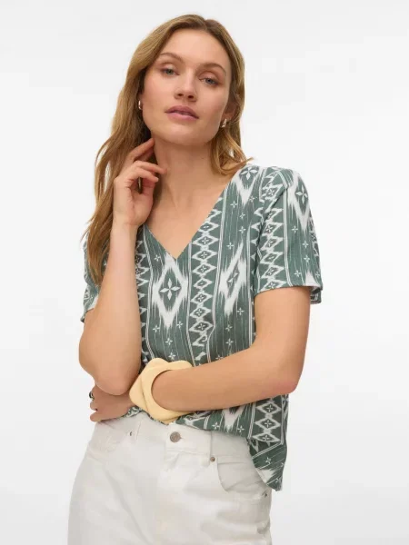 VERO MODA Bluză VMMYMILO verde închis alb