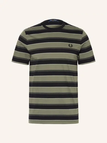 Fred Perry Tričko černá / khaki / bílá zelené