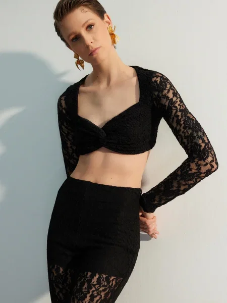 Modrček Trendyol s čipko črna