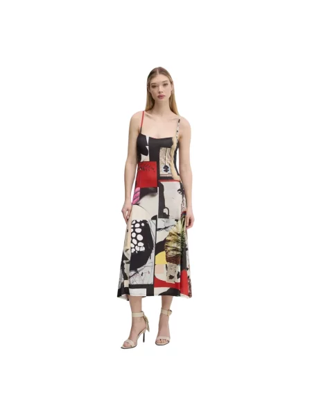 Desigual sukienka NEWSPAPER COLL maxi rozkloszowana czarny