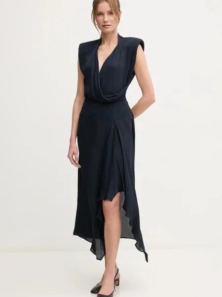 Sandro Ferrone sukienka midi rozkloszowana granatowy