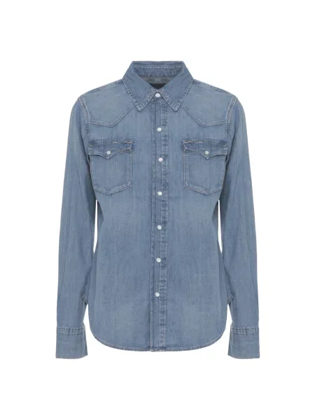 Bluzka Polo Ralph Lauren elegancka z kieszeniami na piersi niebieska