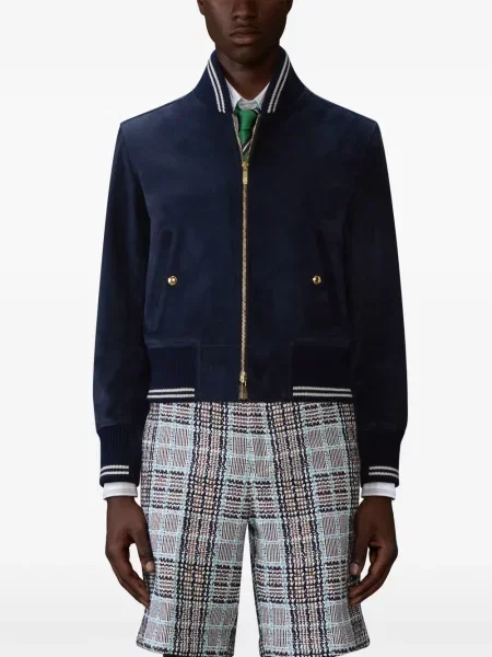 Geacă Thom Browne din piele de căprioară albastru