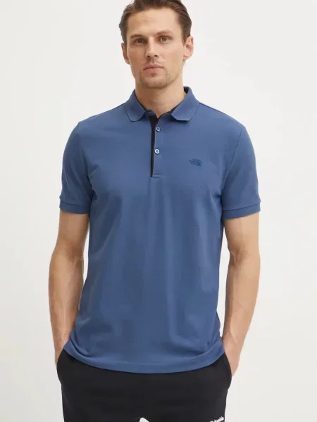 Тениска с яка The North Face Premium Slim с изчистен дизайн синьо