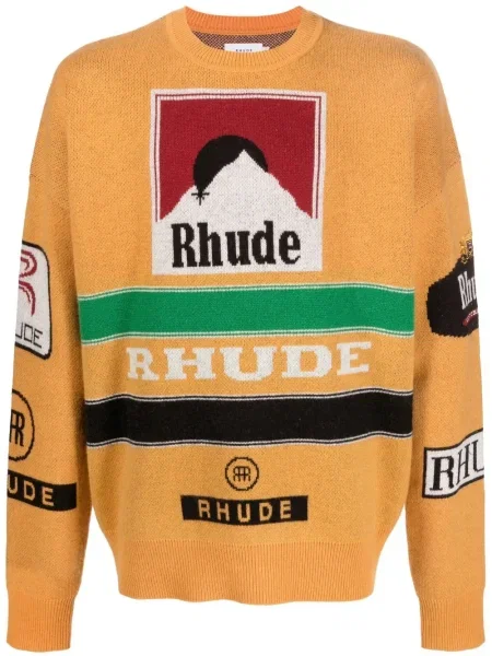 Pulover Rhude tricotate cu decolteu în U portocaliu