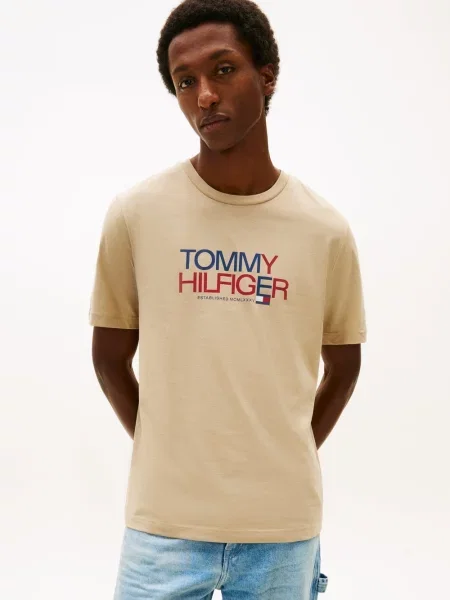 Tommy Hilfiger Koszulka Mężczyźni beżowy|niebieski|czerwony nadruk M beżowa