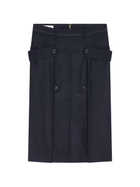 Fustă midi Dries Van Noten de lână albastru