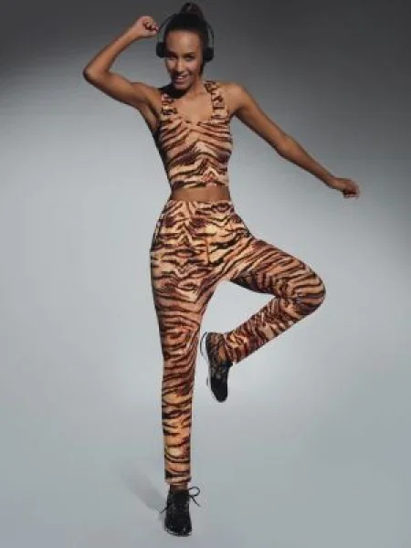 Spodnie dresowe Bas Bleu z nadrukiem z nadrukiem zwierzęcym brązowe