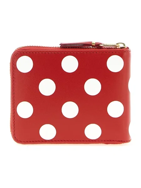 Portfel Comme Des Garcons skórzany w grochy z nadrukiem czerwony