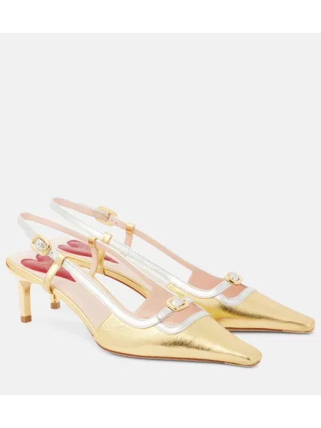 Pantofi cu toc Roger Vivier din piele slingback auriu