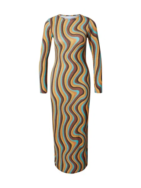 Warehouse Šaty hnedá / medová / nebesky modrá čierna