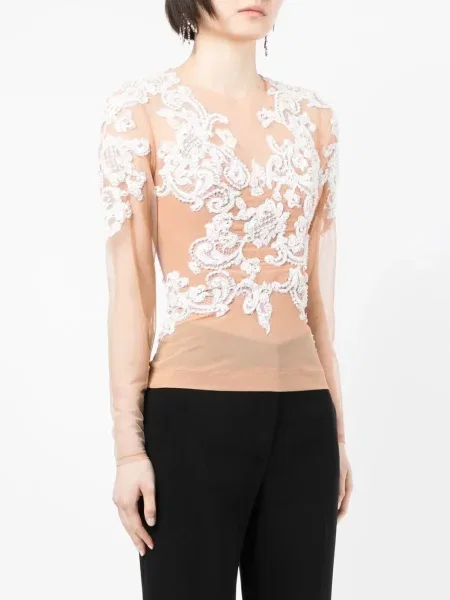 Hedvábný top Zuhair Murad s výšivkou růžový